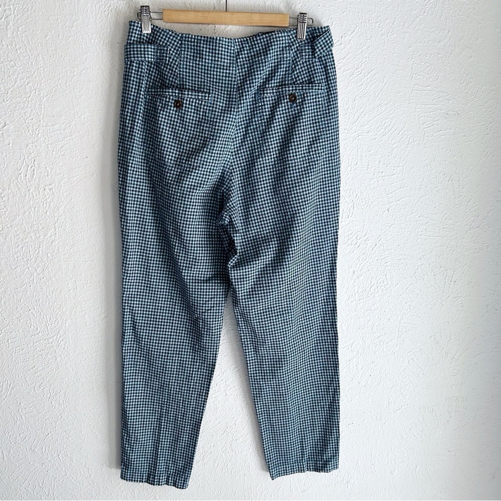 Sundance Life Of Dreams Gingham Plaid Pants Petite Blue Linen Cotton Sz P8 - Picture 4 of 6